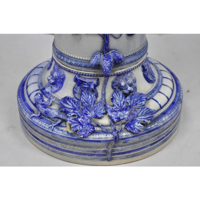 Antique German Westerwald Salt Glaze Stoneware Cobalt Blue Jardiniere & Pedestal For Sale - Image 13 of 18