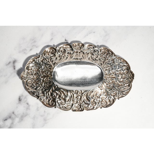 Stunning Ornate Floral Repoussé Antique Gorham Sterling Silver Jewelry Tray Vanity Catchall Luxury For Sale - Image 11 of 13