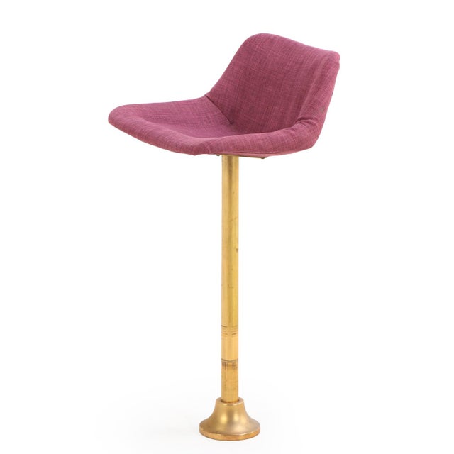 Mid-Century Modern Set of Five Rotating Bronze Bar Stools With Upholstered Seats, C. 1960 For Sale - Image 3 of 8