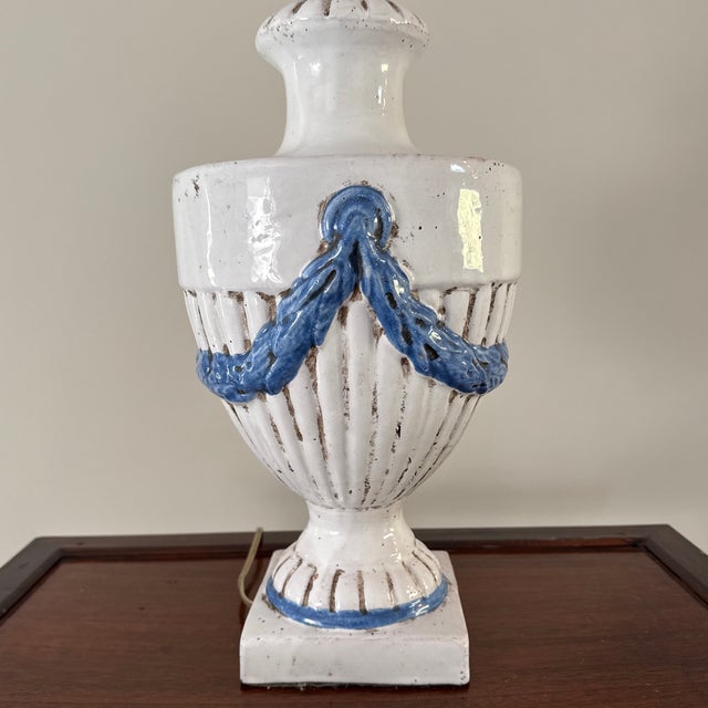 Vintage Rustic French Terracotta Urn Table Lamp With Swag Motif - 19” For Sale - Image 4 of 12