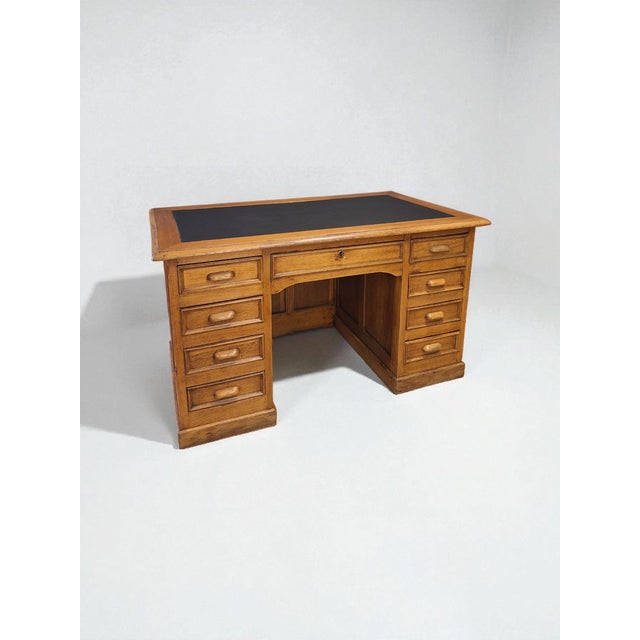 Italian Oak Executive Desk with Leather Top, 1940s For Sale - Image 14 of 14