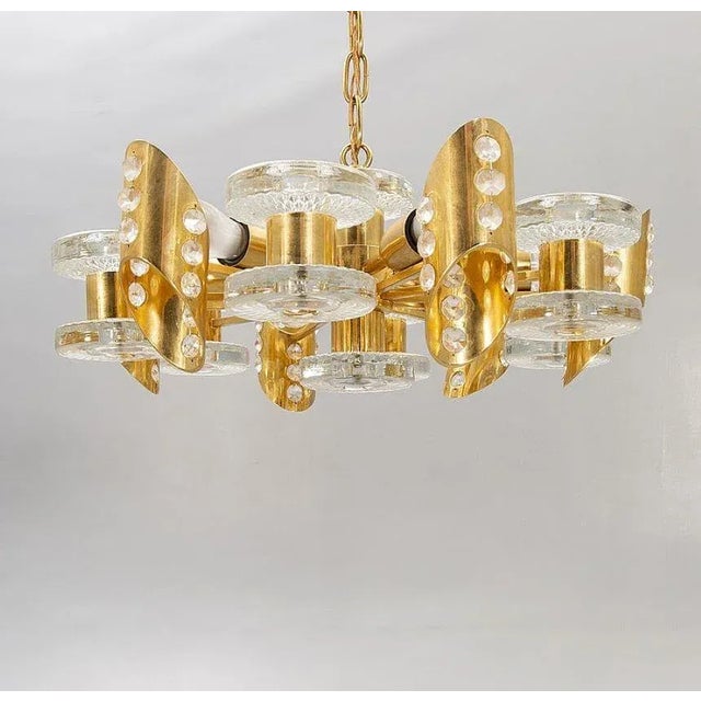 Metal Scandinavian Chandelier in Brass and Glass from Orrefors, 1960s For Sale - Image 7 of 7