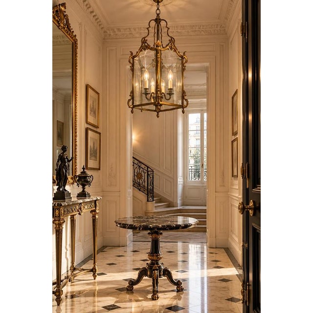 A louis xv style gilt bronze hexagonal hall lantern with three lights. French antique gilt-bronze lantern, 19th century...