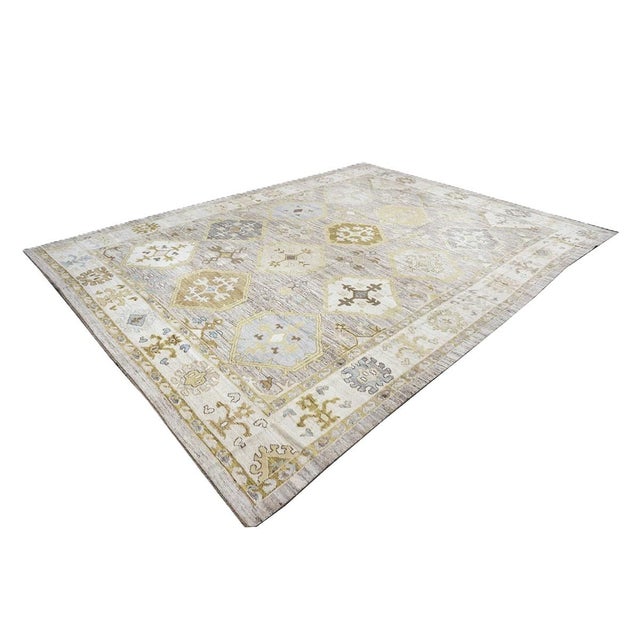 21st Century Turkish Oushak 11x15 Grey, Ivory, Olive & Yellow Handmade Area Rug #1144074 For Sale In Houston - Image 6 of 14