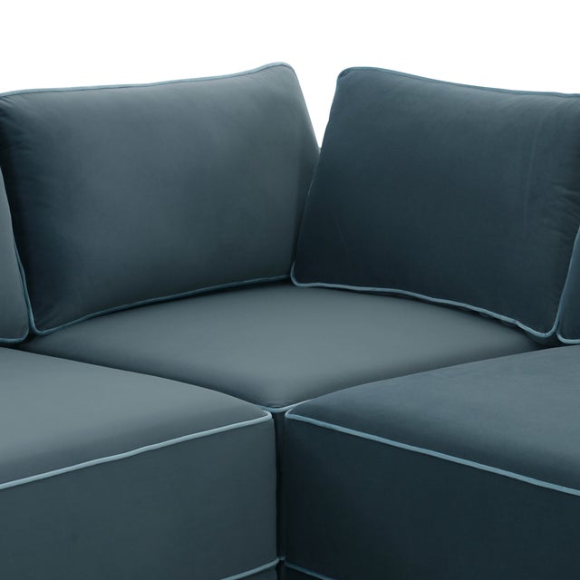 2020s Willow Misty Blue with Pale Blue Piping Modular 5-Piece Performance Velvet L Sectional For Sale - Image 5 of 7