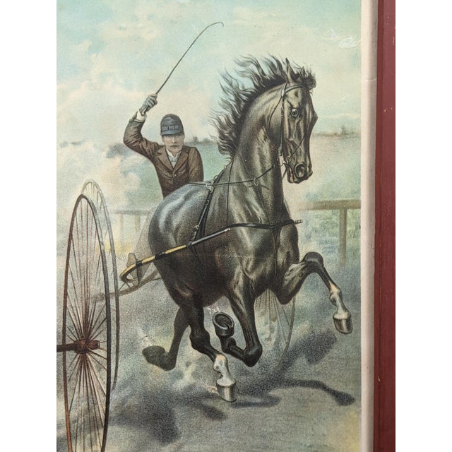 Wood Vintage Currier & Ives “A Race for Blood!” Equestrian Harness-Racing Artwork After Louis Maurer, Framed For Sale - Image 7 of 14