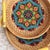 Set of Three Hand Painted Mandala Flower Pattern Rattan Round Trays With Handles For Sale - Image 4 of 8
