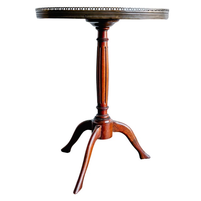 Brown Antique French Neoclassical Mahogany Sunburst Inlaid Oval Side Table With Pierced Brass Gallery, Circa 1900 For Sale - Image 8 of 14