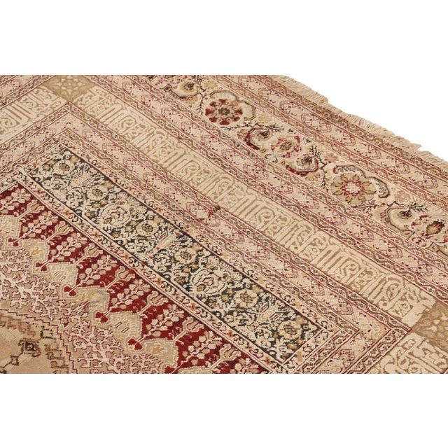1920s Hand-Knotted Antique Ghiordes Rug in Beige-Brown and Pink Floral Pattern For Sale - Image 5 of 5