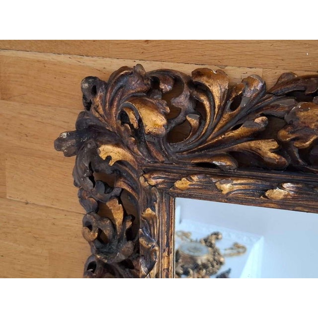 Brown Antique Hand-Carved Wooden Mirror, 1800s For Sale - Image 8 of 11
