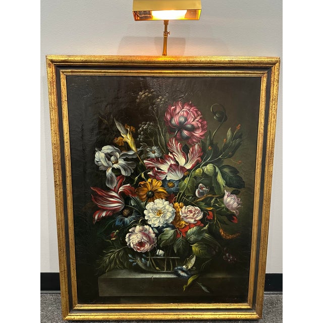 Italian Artist Signed Still Life Floral Oil Painting For Sale - Image 4 of 11