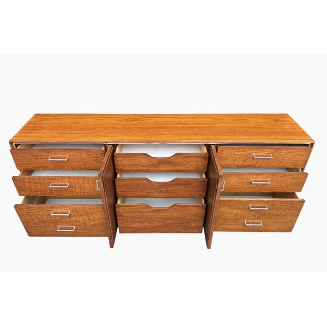 Mid-Century Modern Walnut Credenza With Black Panel Doors Floating Base For Sale - Image 9 of 16