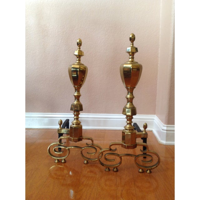 20th Century Traditional Brass Fireplace Andirons - a Pair For Sale - Image 12 of 12