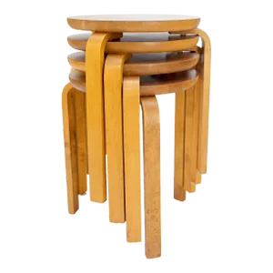 Set of 4 Alvar Aalto Round Birch Bent Leg Nesting Tables c.1950s Made in Sweden
