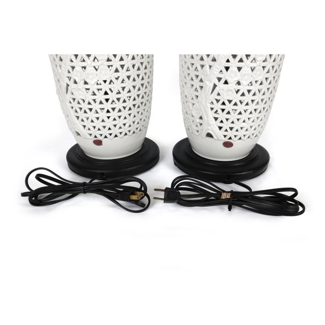 Vintage Reticulated Blanc De Chine Table Lamps, a Pair For Sale - Image 14 of 15