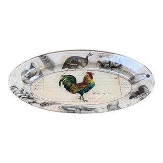 John Derian Decoupage Signed Oval Rooster Plate For Sale