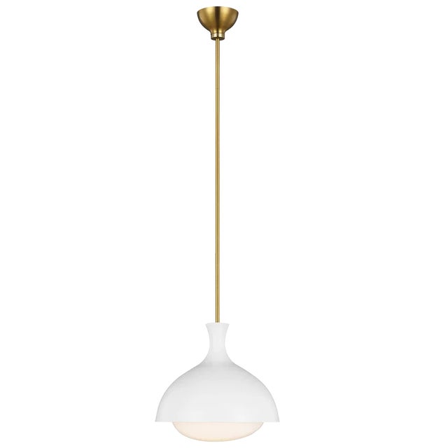 Contemporary AERIN By Visual Comfort Studio Lucerne 1-Light Medium Pendant in Matte White and Burnished Brass For Sale - Image 3 of 3