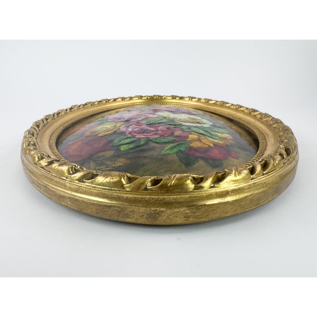 Camille Fauré Limoges Oval Enamel Plaque, Bouquet of Roses, Mid-20th Century For Sale - Image 10 of 17