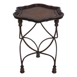 Mahogany Leather Top Steel Frame End Lamp Table For Sale