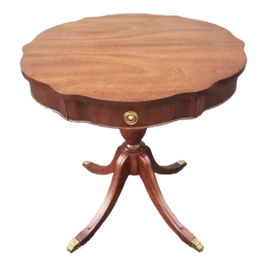 Refinished Mid-Century Mahogany Single Drawer QuadPod Pedestal Drum Table