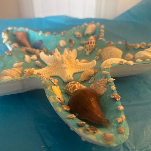 Coastal Starfish Wooden Decorative Dish With Shell Inlay For Sale - Image 3 of 7