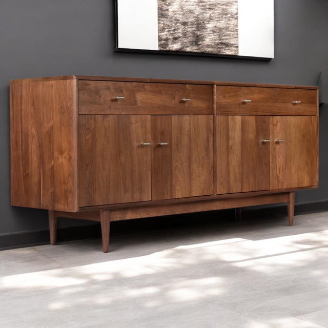 Mid-Century Modern Room & Board Walnut Credenza Tv Stand Entertainment Center For Sale - Image 3 of 12