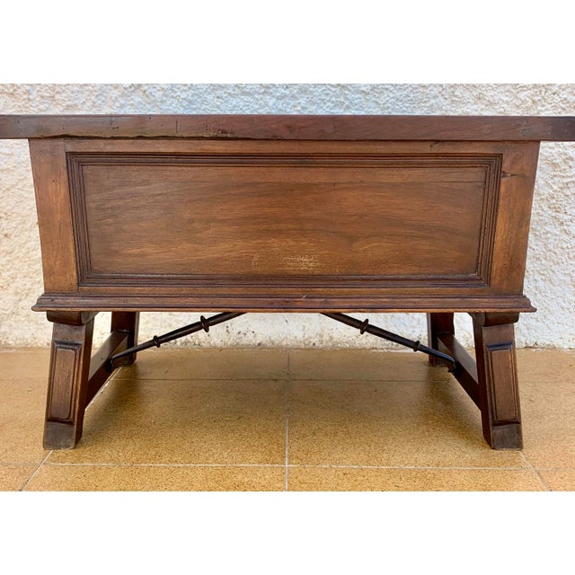 Early 20th Century Spanish Walnut Commode or Dresser with One Drawer and Iron Stretcher, 1940s For Sale - Image 10 of 13