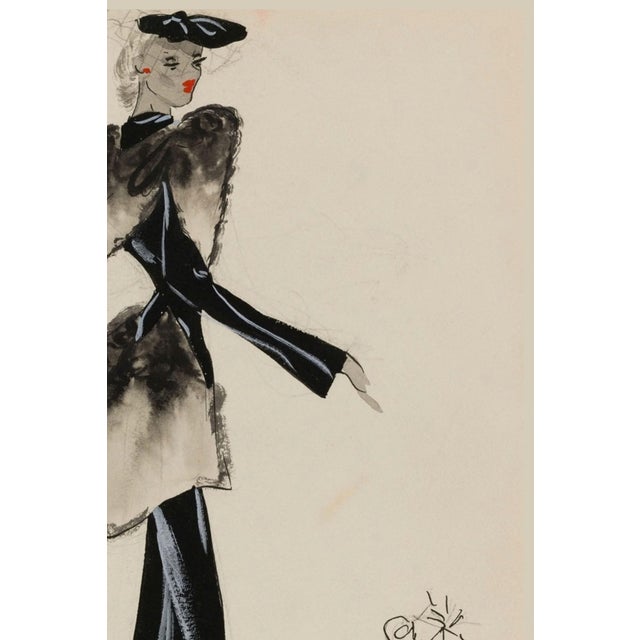 Not Yet Made - Made To Order Vintage French Fashion Art Print – Black Coat and Gray Fur Illustration, 30" X 40" For Sale - Image 5 of 8