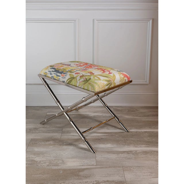 Lauderdale Nickel Bamboo Leg Bench, Imperial Summer For Sale In Chicago - Image 6 of 9