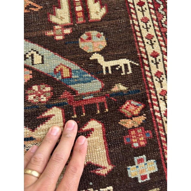 Persian Antique Caucasian Kuba Village Life, Natural Dyes, True Art Rug 3 x 4 For Sale - Image 3 of 12