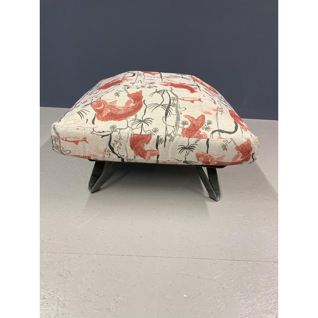 Beige Pouf with Fish-Patterned Square Pillow and Iron Legs For Sale - Image 8 of 13