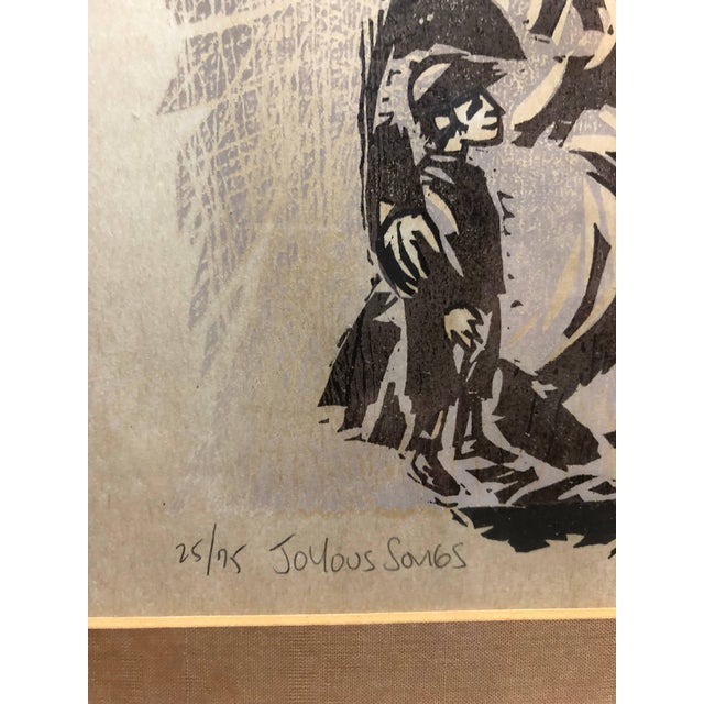 Morton Garchik, Original Judaica Woodcut Print 'Joyous Songs' Dancing Jewish Couple For Sale - Image 4 of 6