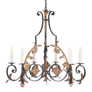 18th C Style Paul Ferrante Tripod Form 6 Lite Wrought Iron Chandelier For Sale