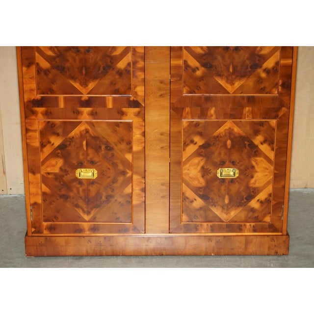 Vintage Military Campaign Burr Walnut Wardrobe with Internal Shelves For Sale - Image 3 of 18
