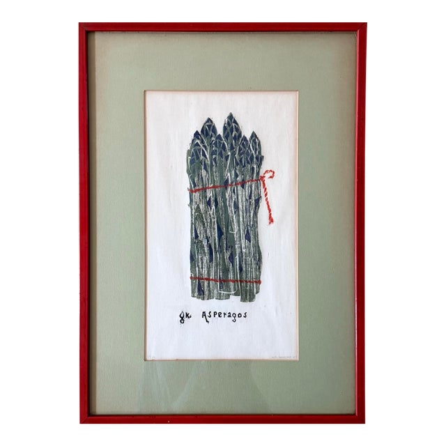 Vintage 1964 Limited Edition Woodblock Print of Asparagus For Sale