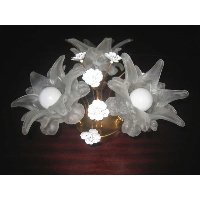 Metal Vintage Glass & Brass Flower Sconces, Set of 2 For Sale - Image 7 of 7