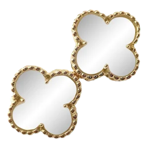 Van Cleef & Arpels Vintage Alhambra 18k Yellow Gold White Coral Earrings - A Pair