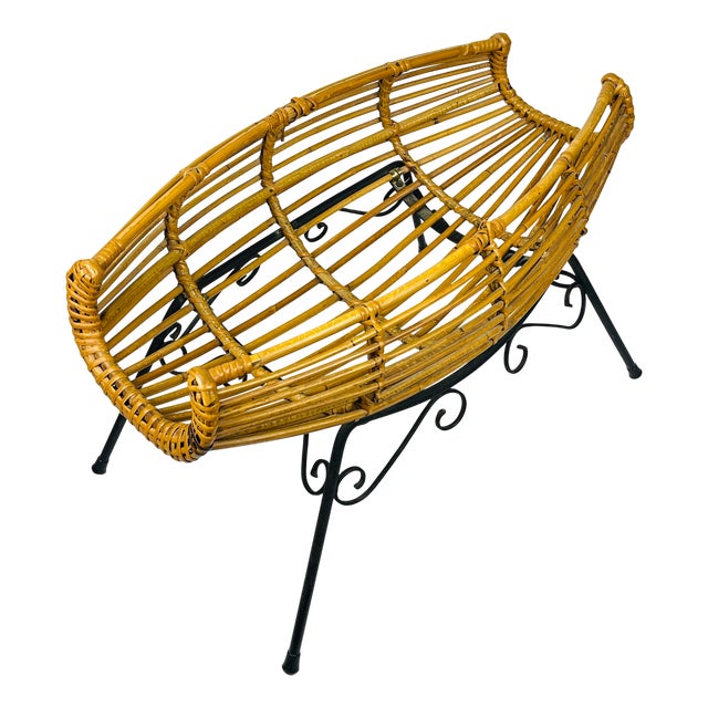 Vintage Rattan Stand or Magazine Rack, Italy, 1960s For Sale