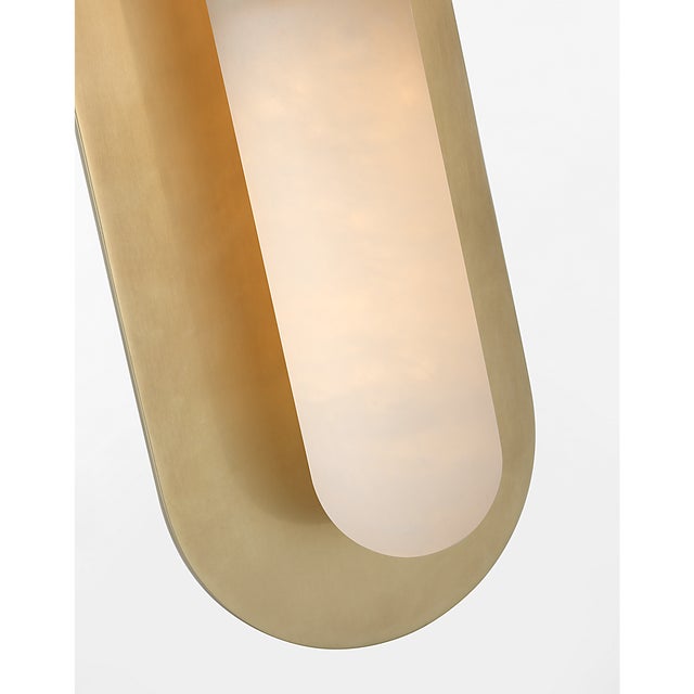 Metal Kelly Wearstler for Visual Comfort Signature Fosse 18" Invertable Offset Oval Sconce in Antique-Burnished Brass with Alabaster For Sale - Image 7 of 10