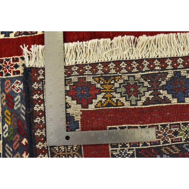 Yalameh Rug 3'5'' X 4'11'' Red Wool Vintage Tribal Hand-Knotted Oriental Carpet For Sale - Image 12 of 12