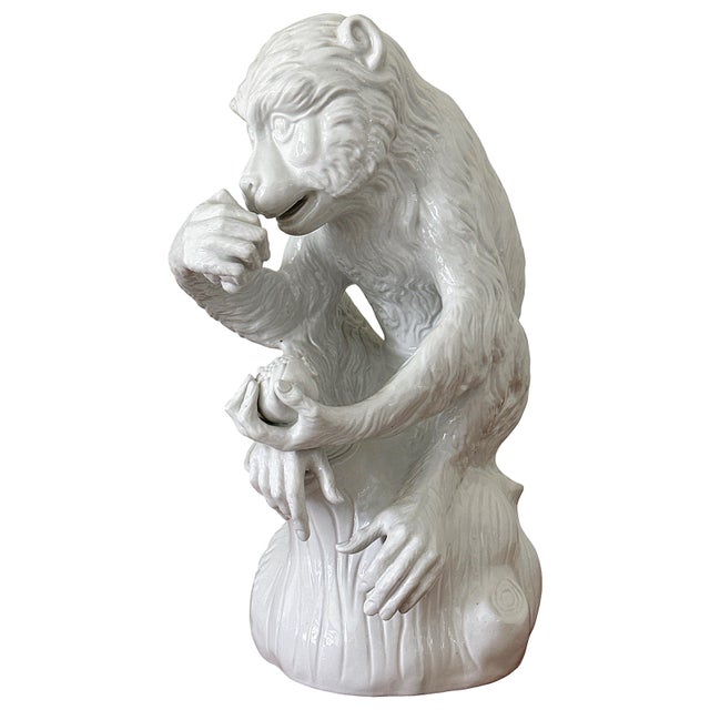 Hollywood Regency Vintage Blanc De Chin Ceramic Monkey in the Style of Meissen For Sale - Image 3 of 9