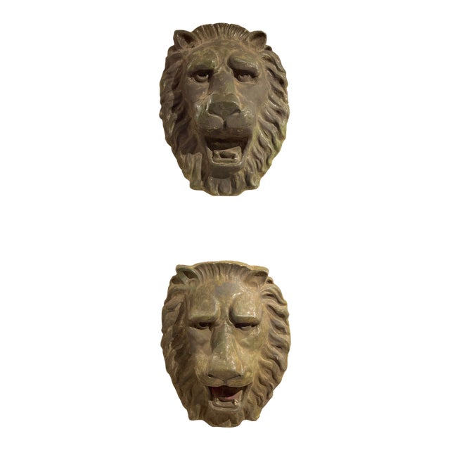 Pair of Antique English Lion Head Wall Plaques – Early 20th C. For Sale