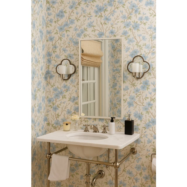 1970s Vintage Blue Flower Motif Wallpaper For Sale - Image 6 of 7