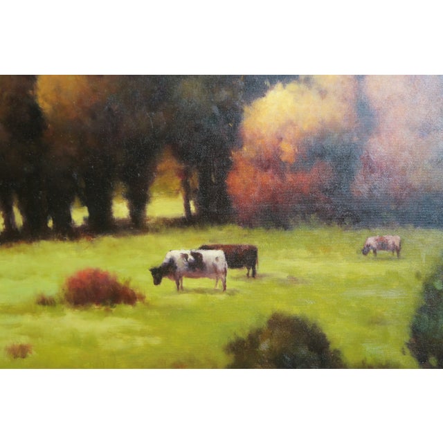 Mid 20th Century Bonnatt Pastoral Country Farmhouse Landscape Oil Painting on Canvas 71" For Sale - Image 5 of 12