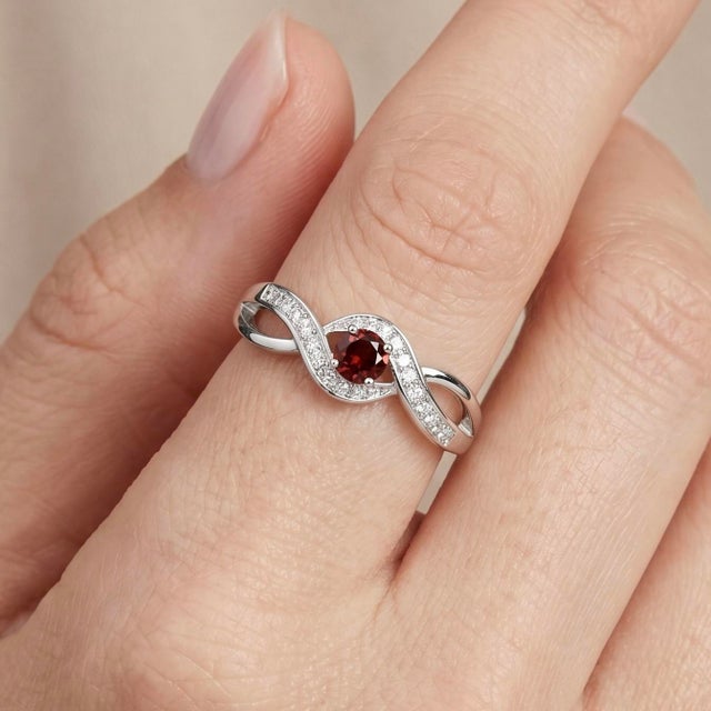 Contemporary 925 Sterling Silver Infinity Twist Garnet & Cubic Zirconia Ring For Sale - Image 3 of 7