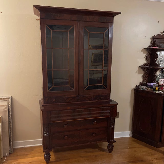 1830 American Empire Two Part Bookcase / Display Cabinet with Spiral Twist Columns For Sale - Image 13 of 13