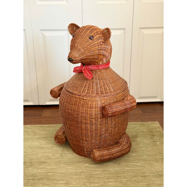 Vintage Whimsical Figural Rattan Wicker Bear Basket Hamper With Lid For Sale In Detroit - Image 6 of 10