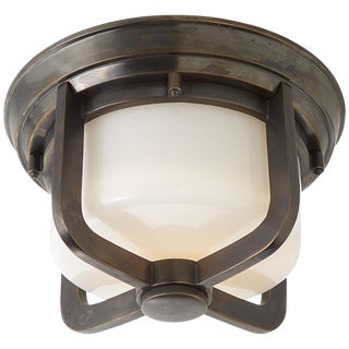 Thomas O'Brien for Visual Comfort Signature Milton Short Flush Mount in Bronze with White Glass For Sale