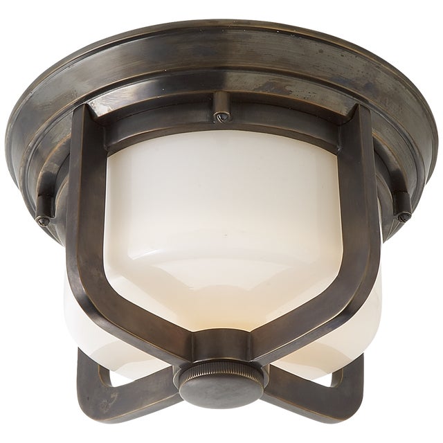 Thomas O'Brien for Visual Comfort Signature Milton Short Flush Mount in Bronze with White Glass For Sale