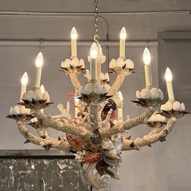This is an exceptional, grand-scale French grotto nautical chandelier meticulously handcrafted in the classic European...